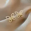 Dangle Boucles D'oreilles Coréenne Boucle D'oreille De Mode Or Ins Style Simple Perle Zircon Papillon Pour Les Femmes 2023 Bijoux Cadeaux De Fête De Mariage