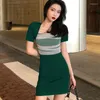 Casual klänningar kvinnor sommar sexiga damer kort ärm kontor lady svart klänning koreansk mode plus storlek