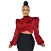 Kvinnor BLOUSES 2023 Rekommendera stil Solid Color Puff Long Sleeve Stain Shirts Pullover Retro Topps Women Clothing Wholesale