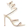 Sandale design de luxe dame talons hauts R-Caovillas- Chaussures habillées pour femmes Sandales en cuir ornées de lustre TALON DE SANDALE NOIR