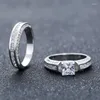 Anneaux de mariage classique grand Zircon blanc ensemble pour les femmes promesse de fiançailles amour cristal bague saint valentin cadeau bijoux