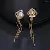 Stud Earrings Season Design Long Gold Earring With Crown Contain Exquisite Pearl Tassels Style Women Decoration Important Dinner