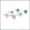 Charm sier vergulde 10 mm roze rooskwarts genezing kristal charmes oorbellen geometrische natuursteen oorbel voor vrouwen sieraden druppel dhgeq