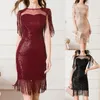 Casual Dresses High Neck Prom Dress Long Sexy Party Fashion Sequin Fringe Waist Slimming Mid Length Champagne Silk Formal