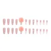Uñas postizas 24 Uds usable falso largo Ballet rosa Flash completo diamante cubierta francesa acrílico juego de puntas de uñas prensa en Faux Ongles