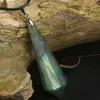 Hänghalsband släpp naturlig labradorite spetsig kristallpendel reiki chakra helande sten samling energi apotropaic