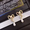 Designer Love Women Stud Charm Stamp Pearl Bow Jewelry Gift Earrings Gold Plated European Brand Celtic Princess Accessories