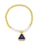 Charmarmband White Pearl Beads Chain Triangle Crystal for Women Copper CZ Rhinestone Pärlade guldpläterade smycken BRTK31