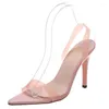 Scarpe eleganti Décolleté trasparenti in PVC Tacchi a spillo Sandali con tacco alto Sandali da donna con punta a punta Matrimonio in argento