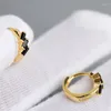 Hoop Earrings Retro Black Square Zircon For Women Gothic Punk Girl's Cool Jewelry Luxury 925 Sterling Silver