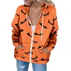 Women's Jackets No Hood Jacket Women Casual Loose Zipper Hooded Drawstring Halloween Print Solid Color Pocket Sweatshirt