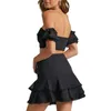 ワークドレスサマースカートセット服装女性ソリッドフローラルプリント半袖ストラップレスクロップトップフリルミニカジュアルビーチ45ko