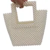 Handbag women's square handle pearl artificial beaded woven ins red dinner fashion x 230304