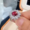 Accesorios de anillos de boda de cristal para mujer, anillo femenino de fiesta, joyería bonita roja Micro pavé, bandas de moda simples Vintage