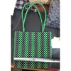 Gestreepte groene en bruine handgemaakte kralentas met verticale streep kralen draagbare damesbloemdiner Pull 230304