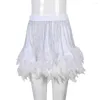 Jupes Blanc Esthétique Plume Glands En Métal Frange Taille Haute Élastique Streetwear Festival Mini Skorts Femme Mode