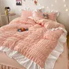 Bedding Sets Pink/Quilt Cover Four-piece Set Seersucker Soft Breathable Bedding/Double Bed Cover/Quilt Pillowcase Home Textiles