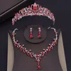 Bruiloft sieraden sets zilveren kleuren roze kristallen kammen tiaras bruids voor meisjes feest prom crown jurk oorbellen ketting 230303