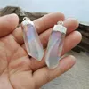 Pendant Necklaces FUWO Angle Aura Clear Quartz Point Silver Cap White Crystal Pillar Necklace Accessorie For Jewelry Making PD366 5Pcs/Lot