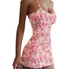 Vestidos casuais estilo de rua feminino Sweet Moda Sling Bodycon Mini mangas com estampa floral férias diárias de férias diárias praia