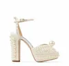 Sommer Luxuriöse Marken Sacora Kleid Schuhe Weiße Perlen Leder Pumps Lady jimminess choos Stiletto-Absatz Knöchelriemen Braut Hochzeit EU35-43.Mit Box eAD