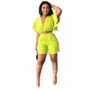 Women's Two Piece Pants Fashion Two Piece Sets for Women Tracksuit Sexy V Neck Ruffled Sleeve Crop Top Pockets Shorts Suits Summer Casual Outfits 230303