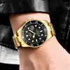 Armbandsur Lige Casual Sport Chronograph Men's Watches rostfritt stål Band armbandsur Big Dial Quartz Clock för Mens Box