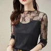 Women's Blouses 2023 Autumn French Outerwear Top Women's White Long Sleeve Slim Fitting Lace With Bottom Ladies Black Clothing 1182