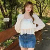 Camicette da donna Camicie RAGAZZE Pieghe da donna Solid Crop Top Slim Summer Sun-proof Casual Elegante Sweet Kawaii Style Ins Chic