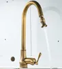 Torneiras de cozinha Auswind Antique Pull Faucet e água fria torneira misturadora de latão pia giratória 360 graus para baixo