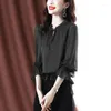 Kvinnors blusar Autumn Spring 2023 Fashion Women Chiffon Shirts Long Sleeve Bow Tie Casual Office Ladies Tops S02