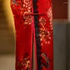 Roupas étnicas longas reta de renda de retalhos chineses estampestres tradicionais estampeiro floral slim cheongsam diário show vestido de festa mulheres qipao vintage vestidos