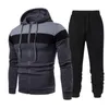 Erkeklerin eşofmanları Set Men Tracksuit 2023 Hoodie Pantolon Renk Bloğu Patchwork Bahar Sonbahar İki Parçalı Şeritli Kuff Spor Giyim Fitnessmenler için