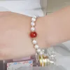 Strand Elegant Natural Freshwater Pearl Armband For Women Red Agates Stone Charm Baroque Pearls Armband Wedding Party Gifts