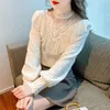 Women's Blouses Lace Shirt For Women Summer 2023 In Solid Ruffle Long Sleeve Koreaanse Fashion Slim Fit Top O-Neck Casual Clothing