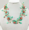 Choker NO-0290# Natural Sea Shells. Coral And Freshwater Pearls. Hand-knit Flower Necklace. Classic Woman Jewelry