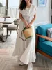 Casual klänningar chic avtagbar vridning krage snörning ärmlös kvinna klänning hög midja smal a-line mantel 2023 sommar japanska vestidoscasu