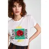 Women's T Shirts Summer Women Shirt Tee Tops Rose Printed Brand Clothing Female Short Sleeve Tshirts Elegant Ladies Casual Harajuku