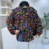 Damenblusen, koreanische Mode, Vintage-Stil, lässig für Frauen, Allmächtiger Langarm, Peter-Pan-Kragen, Blumendruck, Femme-Hemd, Tops, Damen-Blusas