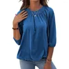 Camicette da donna 2023 Autunno Transfrontaliero Abbigliamento donna Tinta unita Girocollo allentato T-shirt manica 3/4 Camicette da donna Top da donna