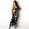 Casual Dresses Zaggin 2023 Autumn Fashion Women Leopard Print 3-färgar Backless Long Dress Sexig Lady Sling V-ringad ärmlös Skinny full