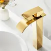 Bathroom Sink Faucets Modern Waterfall Basin Faucet Toilet Tap Deck Mounted Mixer & Cold Water Vanity Vessel Brass