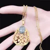 Pendant Necklaces Water Drop Flower Of Life Flash Stone Stainless Steel Chain Women Gold Color Necklace Boho Jewelry Collier N4316S04