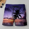 Men's Shorts Cool Men Short Pants Polyester Casual Coconut Tree Pattern Keep Cooling