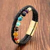 Charm Armbänder YISHUCHA Geometrisches Natursteinarmband Trendige Frauen auf der Hand Schwarz Echtes Leder Chakra Herrenschmuck