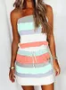 Casual Dresses Women Summer Mini Tube Dress Colorful Striped Strapless Bandeau Waist Drawstring Belt Swing With Pockets