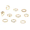 Boho vintage Gold Color Moon Knuckle Rings Set for Women Crystal Star geométrico fêmea anéis de dedo jóias