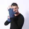 Five Fingers Gloves Fashion Winter Acrylic Wool Plus Plush Thick Jacquard Knit Warm Half Finger Mittens Men Full Touch Screen C2
