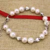 Strand 9-10mm White Natural Pearl Beads Bracelets Diy Bangle Moda Elegante Antique Acessórios de cor prateada Jóias 7.5 polegadas B3094