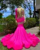 Rose rose vif Oer O Col Long Robe de bal pour filles noires Robes de fête d'anniversaire de perle sirène Robe formelle Pleas Robe de soirée Robe